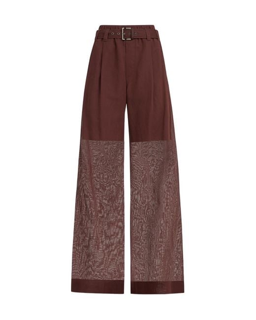 Brunello Cucinelli Purple Cotton Organza Belted Trousers