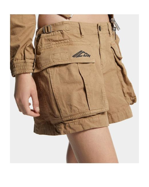 DSquared² Natural Icon-Printed Mid-Rise Cargo Shorts