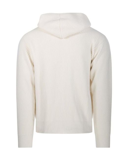 Lardini White Ribbed Zip-Up Hoodie Sweater for men