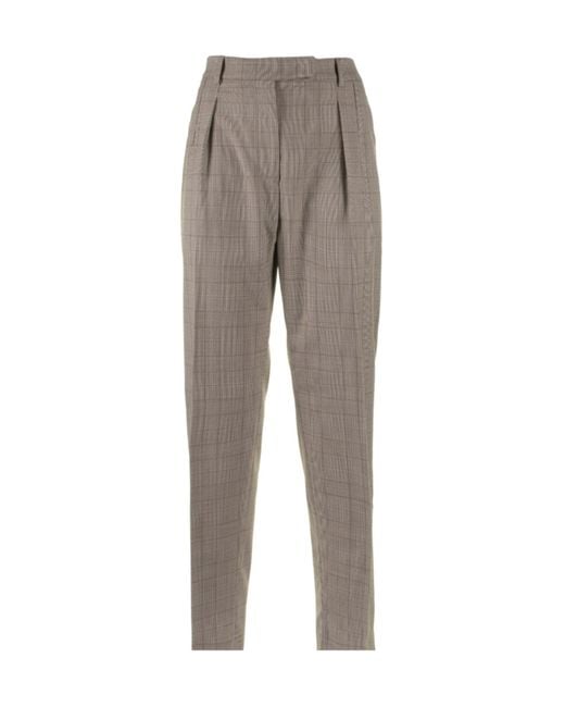 Max Mara Gray Studio Checked Straight Leg Trousers