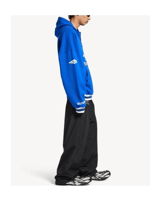 Balenciaga Blue Logo Patch Hooded Sweatshirt for men