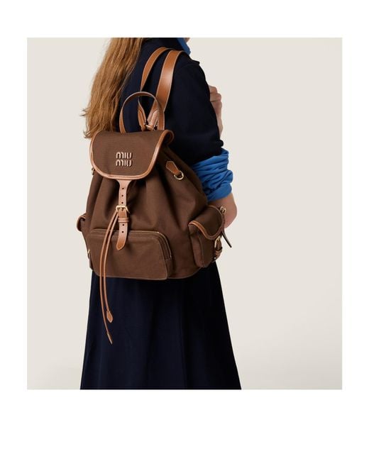 Miu Miu Brown Canvas And Leather Backpack