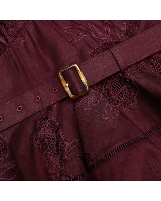 Self-Portrait Purple Floral-Embroidered Midi Dress