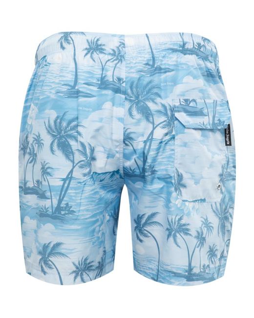 Palm Angels Blue Sunset Printed Drawstring Swim Shorts for men