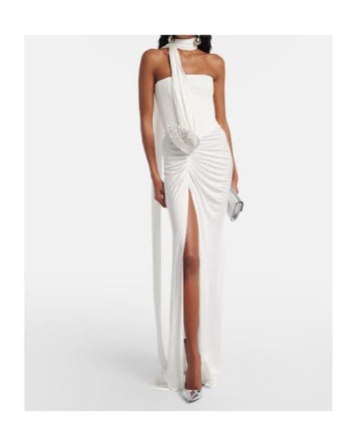 David Koma White Embellished Bustier Gown