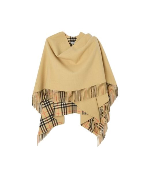 Burberry Natural Checked Fringed Cape