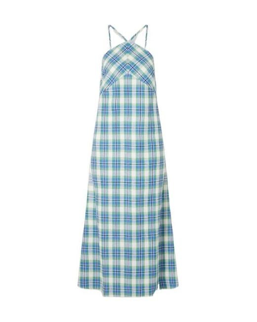 Rosie Assoulin Blue Checked Woven Cotton Maxi Dress