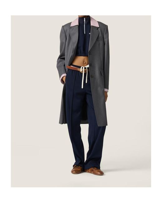 Miu Miu Gray Single-Breasted Gabardine Coat