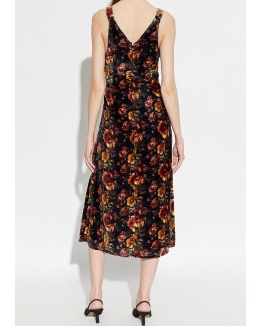 R13 Purple V-Neck Floral-Print Midi Dress