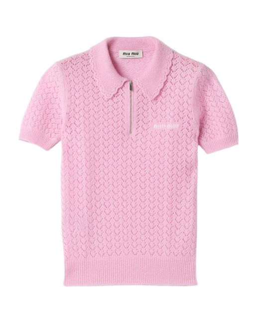 Miu Miu Pink Cashmere And Silk Polo Shirt