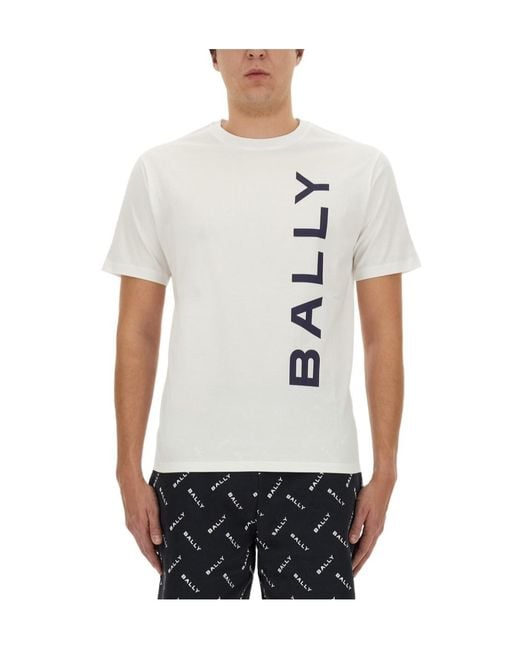 Bally White Logo Printed Crewneck T-Shirt for men