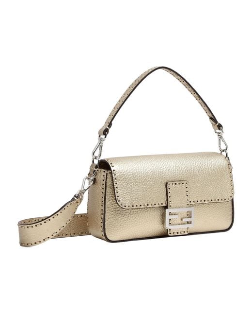 Fendi Metallic Topstitches Ff Buckled Baguette Bag