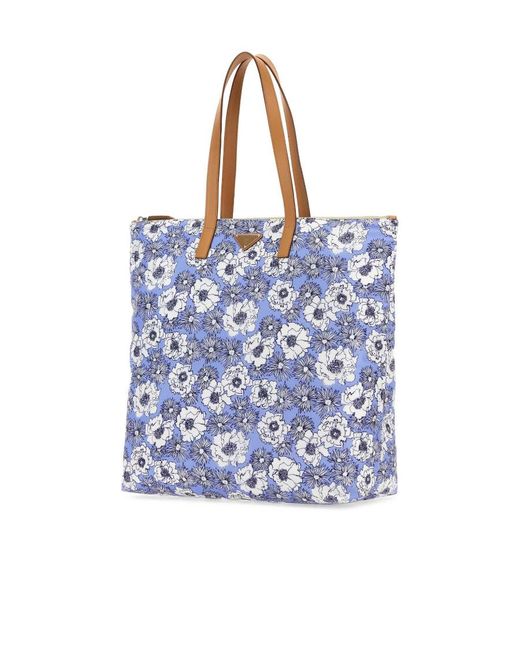 Prada Blue Printed Re-Nylon Tote Bag for men