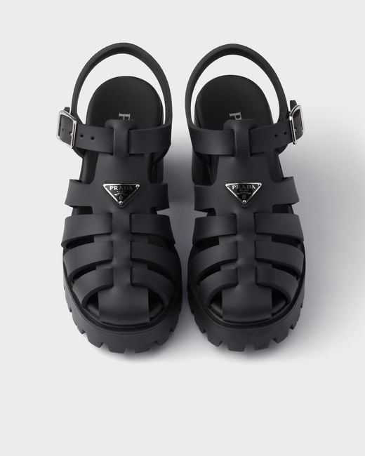 Prada Black Rubber Platform Sandals