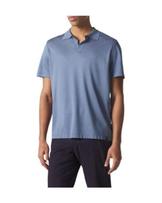 Brioni Blue Minimalist V-Neck Polo Shirt for men