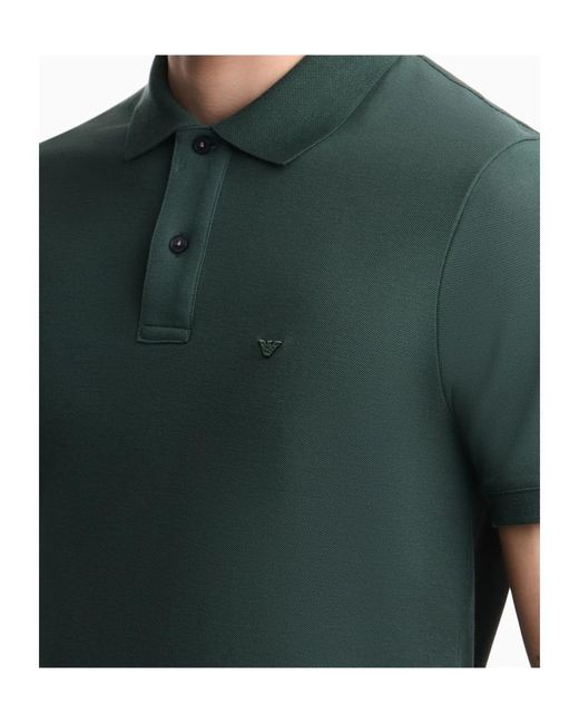 Emporio Armani Green Logo Embroidered Short-Sleeved Polo Shirt for men