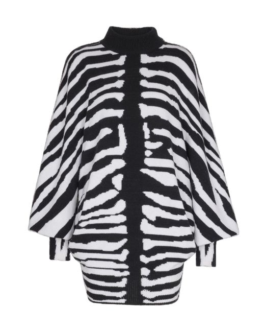 Balmain Black Wool-Cashmere Intarsia Mini Dress