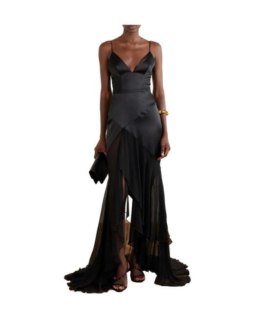 Alex Perry Black Paneled Silk-Satin And Georgette Gown
