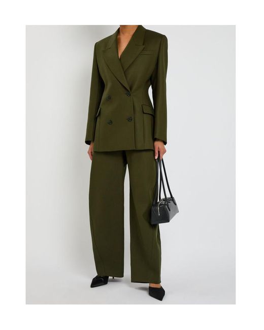Alaïa Green Twisted Barrel-Leg Cotton Trousers