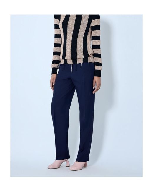 Dries Van Noten Blue Tailored Wool-Blend Pants