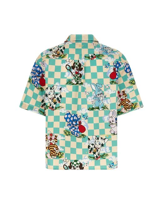 KENZO Green Checked Graphic Print Short Sleeved Shirt for men