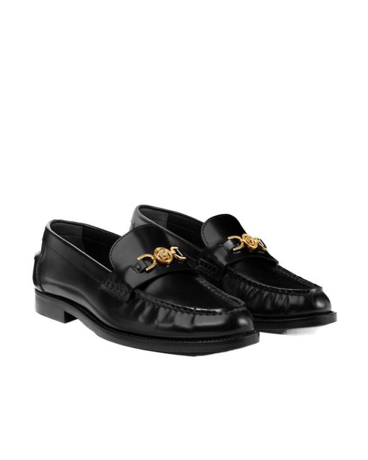 Versace Black Logo-Plaque Slip-On Loafers