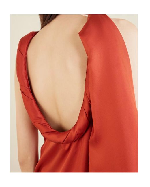 Loulou de Saison Red Susan Tie-Detailed Draped Silk-Twill Midi Dress