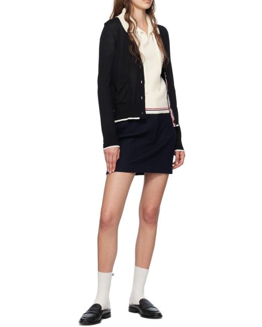 Thom Browne Black 4-Bar Button-Up Cardigan