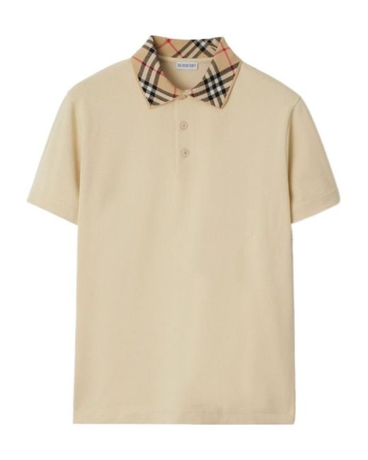 Burberry Natural Cotton Check Collar Polo Shirt for men
