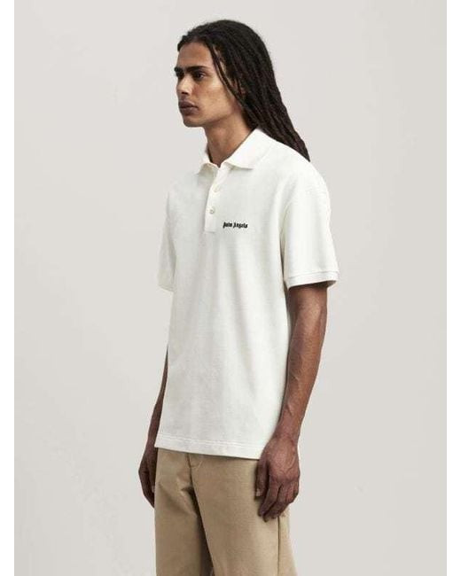 Palm Angels White Logo-Embroidered Short Sleeved Polo Shirt for men