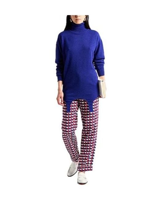 Saint Laurent Blue Solid-Color Cashmere Turtleneck Knit Sweater