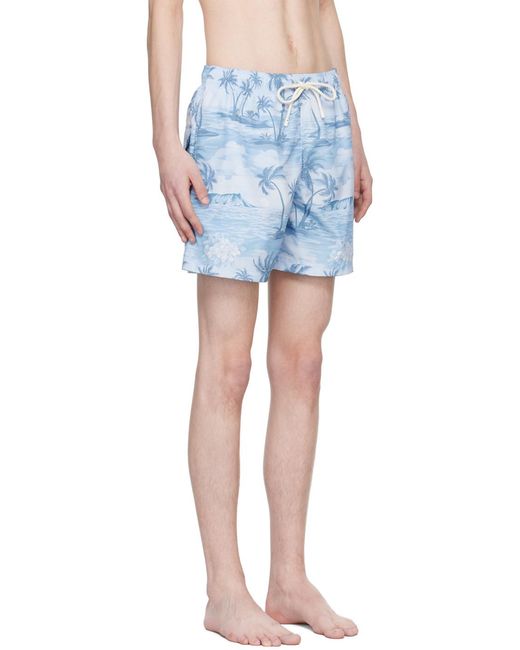 Palm Angels Blue Sunset Printed Drawstring Swim Shorts for men
