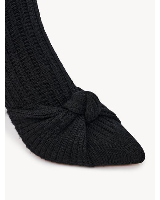 Chloé Black Chloé Ribbed Sock-Knotted Boots