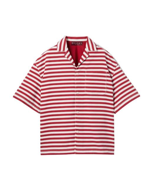 Gucci Red Short-Sleeved Printed Jacquard Shirt for men