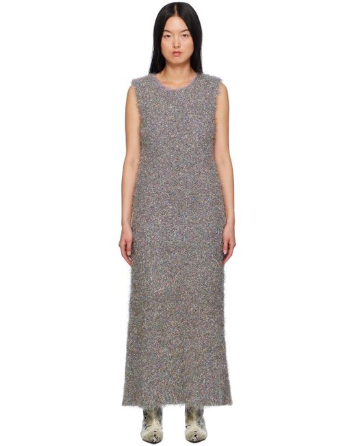 Jil Sander Gray Glitter-Embellished Sleeveless Dress