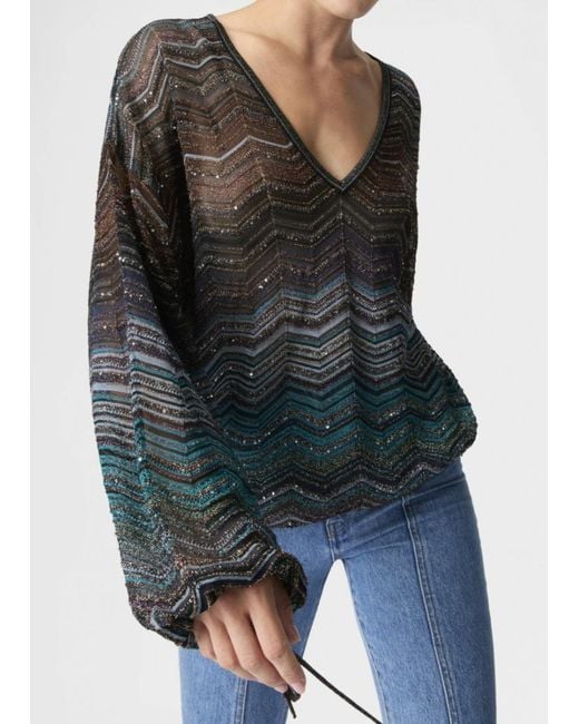 Missoni Blue Chevron V-Neck Top
