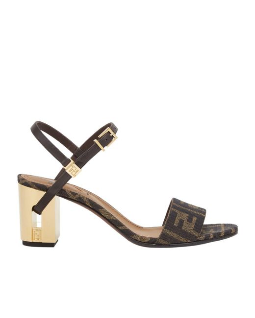 Fendi Metallic Delfina Ff Jacquard Medium-Heeled Sandals