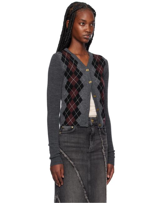 Ganni Black Argyle Knit Cardigan