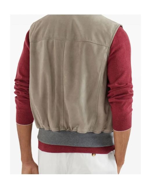 Brunello Cucinelli Brown Suede Chest-Pocket Gilet for men