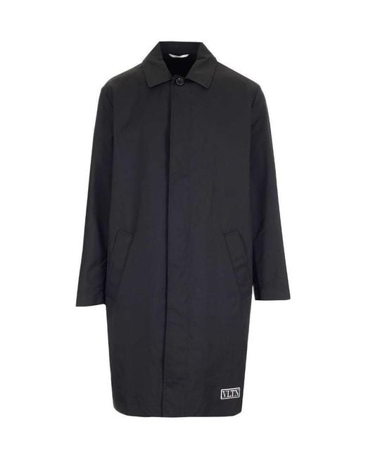 Valentino Blue Logo Patch Single-Breasted Coat for men