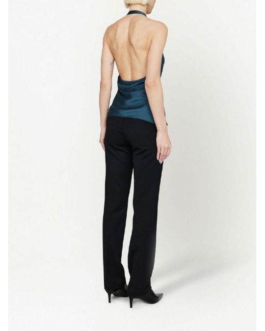 Anine Bing Blue Kia Silk Cowl-Neck Top
