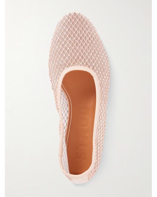 Staud Pink Alba Crystal-Embellished Mesh Ballet Flats