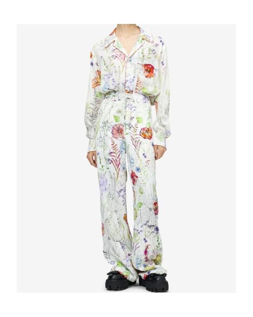 McQueen White Meadow Floral Print Pants