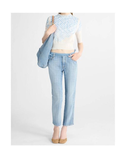 Ermanno Scervino Blue Check Print Knitted Sweater