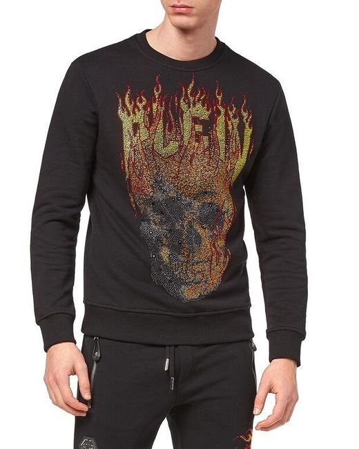 Philipp Plein Black Round-Necked Diamond Sweater for men