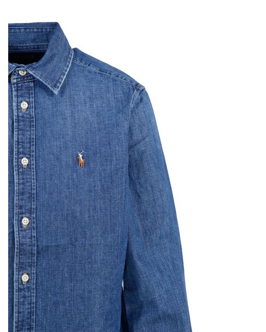 Polo Ralph Lauren Blue Pony Embroidered Curved Hem Shirt