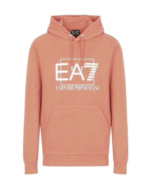 EA7 Pink Logo-Print Cotton Hoodie for men