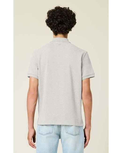 AMI Gray Ami De Coeur Logo Embroidered Short-Sleeved Polo Shirt for men