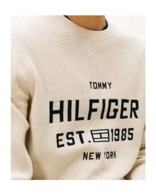 Tommy Hilfiger White Logo-Detail Knitted Cotton Sweater for men