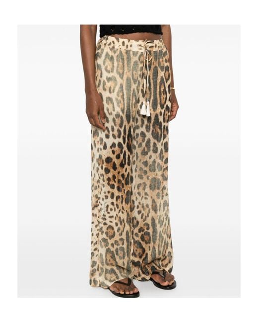 ERMANNO FIRENZE Natural Wide-Leg Animal-Print Pants